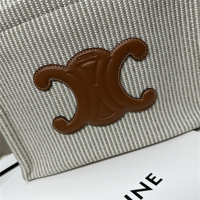 Celine Small Cabas Thais In Striped Textile  And Calfskin