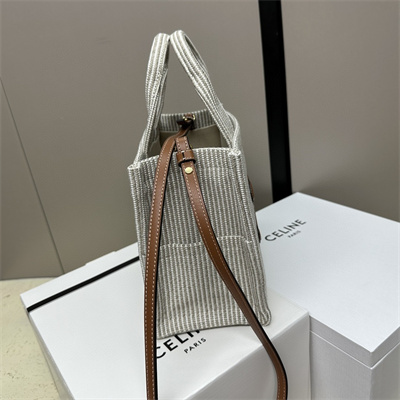 Celine Small Cabas Thais In Striped Textile  And Calfskin