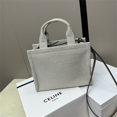 Celine Small Cabas Thais In Striped Textile  And Calfskin