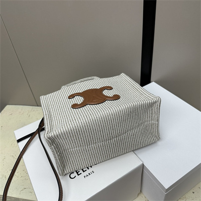 Celine Small Cabas Thais In Striped Textile  And Calfskin