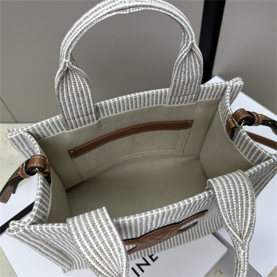 Celine Small Cabas Thais In Striped Textile  And Calfskin