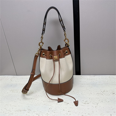 Celine SMALL DRAWSTRING CABAS MARIN IN TEXTILE AND CALFSKIN NATURAL / TAN