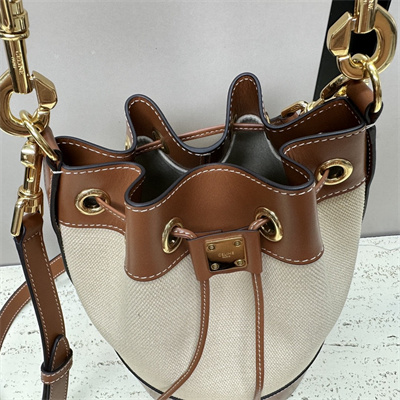 Celine SMALL DRAWSTRING CABAS MARIN IN TEXTILE AND CALFSKIN NATURAL / TAN