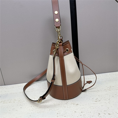 Celine SMALL DRAWSTRING CABAS MARIN IN TEXTILE AND CALFSKIN NATURAL / TAN