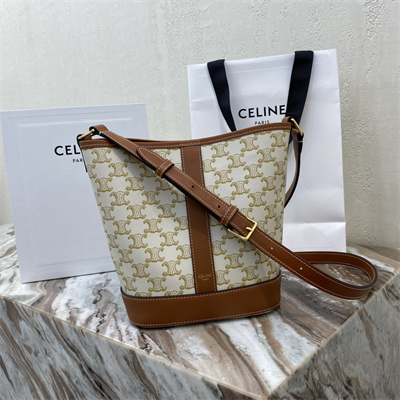 Celine SMALL Bucket In Triomphe Canvas And Calfskin White