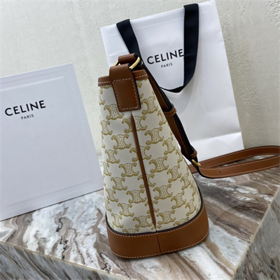 Celine SMALL Bucket In Triomphe Canvas And Calfskin White