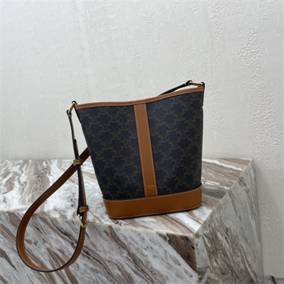 Celine SMALL Bucket In Triomphe Canvas And Calfskin Tan
