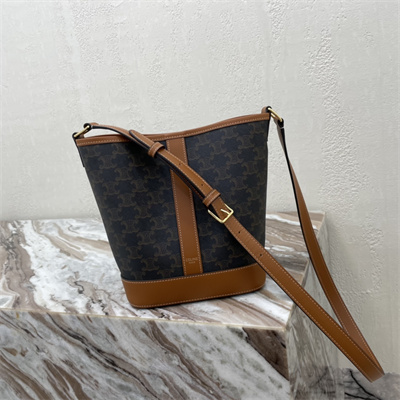 Celine SMALL Bucket In Triomphe Canvas And Calfskin Tan