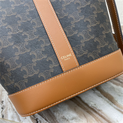 Celine SMALL Bucket In Triomphe Canvas And Calfskin Tan