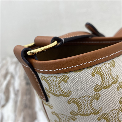 Celine Medium Bucket In Triomphe Canvas And Calfskin White