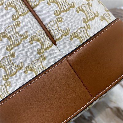 Celine Medium Bucket In Triomphe Canvas And Calfskin White
