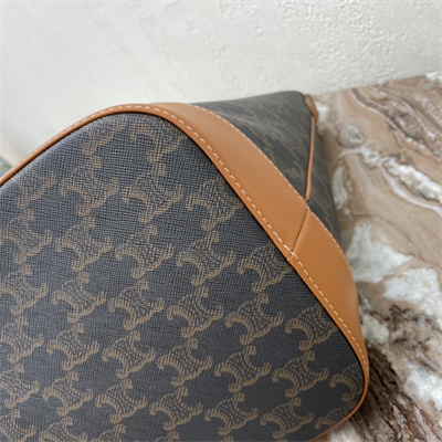 Celine Medium Bucket In Triomphe Canvas And Calfskin Tan