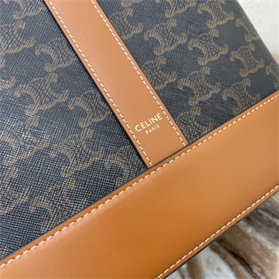 Celine Medium Bucket In Triomphe Canvas And Calfskin Tan