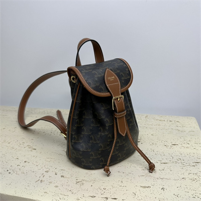 Celine Mini Backpack Folco In Triomphe Canvas and Calfskin Tan