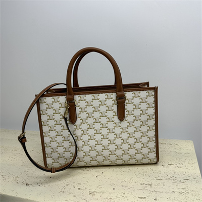 Celine Mini Horizontal Cabas In Triomphe Canvas and Calfskin White