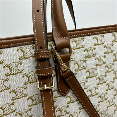 Celine Mini Horizontal Cabas In Triomphe Canvas and Calfskin White