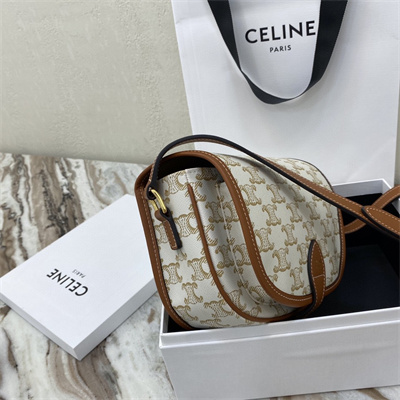 Celine Medium Folco Bag In Triomphe Canvas and Calfskin White