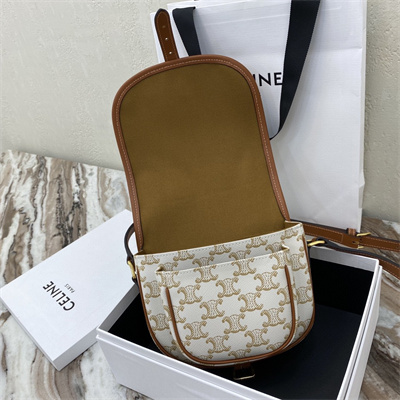 Celine Medium Folco Bag In Triomphe Canvas and Calfskin White