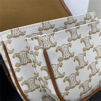 Celine Medium Folco Bag In Triomphe Canvas and Calfskin White