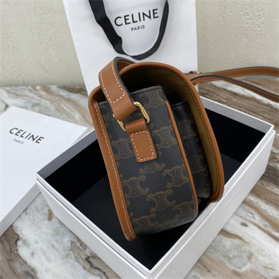 Celine Medium Folco Bag In Triomphe Canvas and Calfskin Tan
