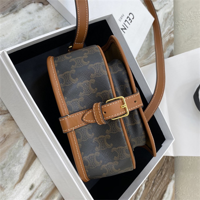 Celine Medium Folco Bag In Triomphe Canvas and Calfskin Tan