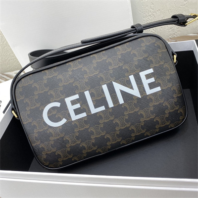 Celine Medium Messenger Bag In Triomphe Canvas With Celine Print
