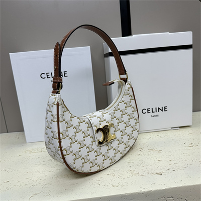 Celine Medium AVA Triomphe Bag In Triomphe Canvas and Calfskin White