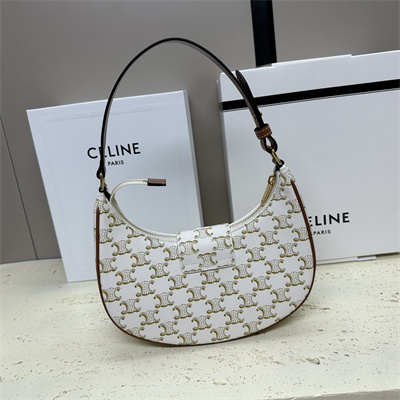 Celine Medium AVA Triomphe Bag In Triomphe Canvas and Calfskin White