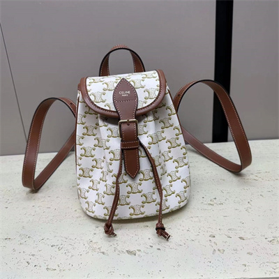 Celine Mini Backpack Folco In Triomphe Canvas and Calfskin White