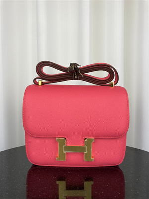 Constance Bag Epsom Leather 18CM Gold/Silver Tone Metal In Rose Lipsur Color  HS