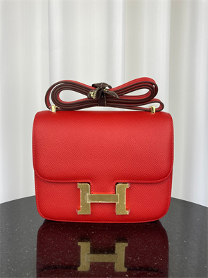 Constance Bag Epsom Leather 18CM Gold/Silver Tone Metal In Red Color HS