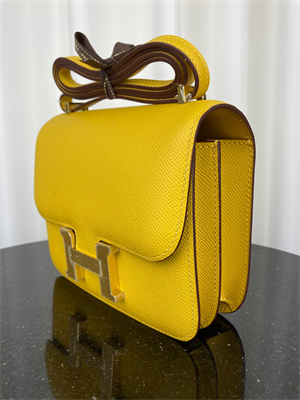 Constance Bag Epsom Leather 18CM Gold/Silver Tone Metal In Jaune Amber Color HS