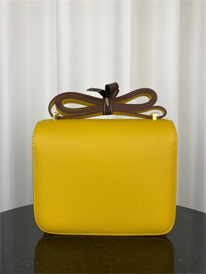 Constance Bag Epsom Leather 18CM Gold/Silver Tone Metal In Jaune Amber Color HS
