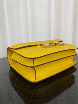 Constance Bag Epsom Leather 18CM Gold/Silver Tone Metal In Jaune Amber Color HS