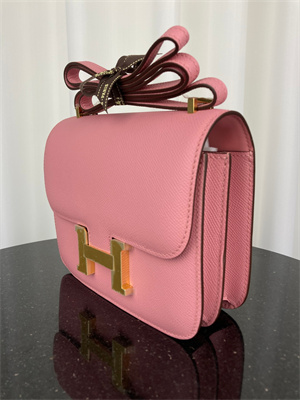 Constance Bag Epsom Leather 18CM Gold/Silver Tone Metal In Rose Confetti Color HS