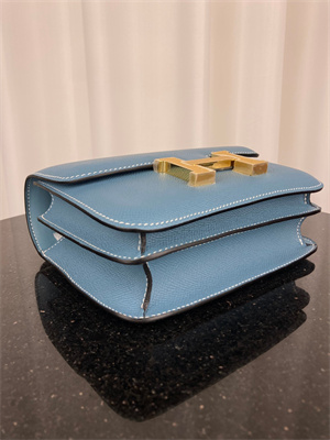 Constance Bag Epsom Leather 18CM Gold/Silver Tone Metal In Blue Jean Color HS