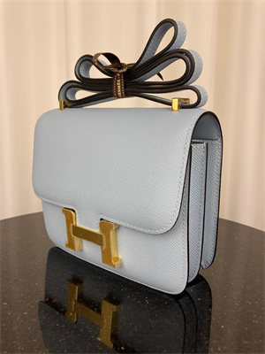 Constance Bag Epsom Leather 18CM Gold/Silver Tone Metal In Blue Brume Color HS