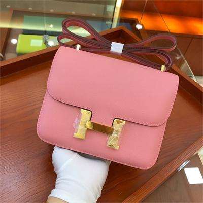 Constance Bag Epsom Leather 18CM Gold/Silver Tone Metal In Pink Color HS