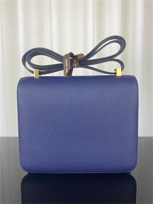 Constance Bag Epsom Leather 24CM Gold/Silver Tone Metal In Navy Color HS