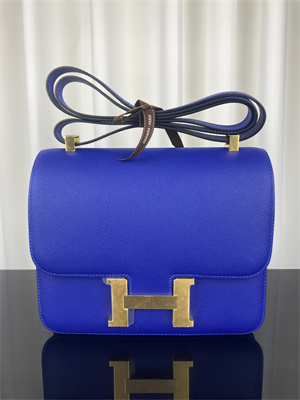 Constance Bag Epsom Leather 24CM Gold/Silver Tone Metal In Blue Electric Color HS