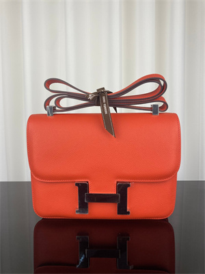 Constance Bag Epsom Leather 24CM Gold/Silver Tone Metal In Feu Orange Color HS