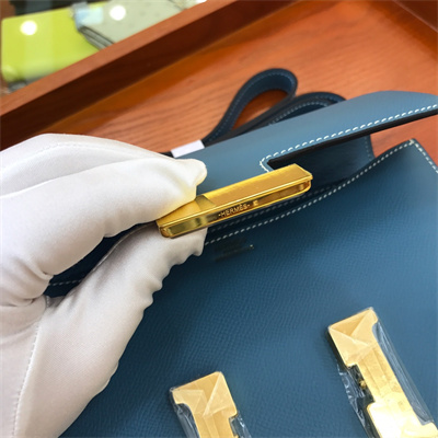 Constance Bag Epsom Leather 24CM Gold/Silver Tone Metal In Blue Jean Color HS