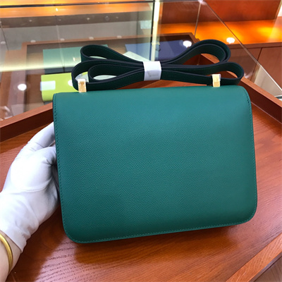 Constance Bag Epsom Leather 24CM Gold/Silver Tone Metal In Green Color HS