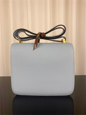 Constance Bag Epsom Leather 24CM Gold/Silver Tone Metal In Blue Brume Color HS