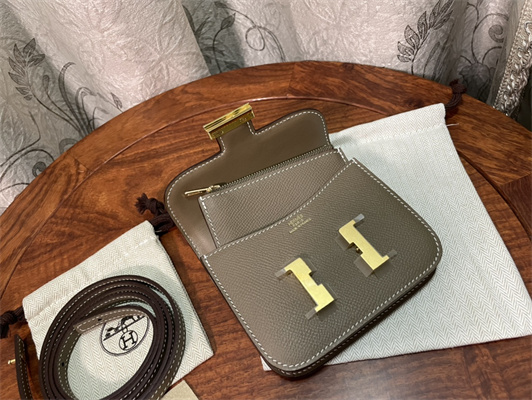 Constance SLIM Wallet With Strap Epsom Leather Gold Tone Metal In Etoupe Color HS
