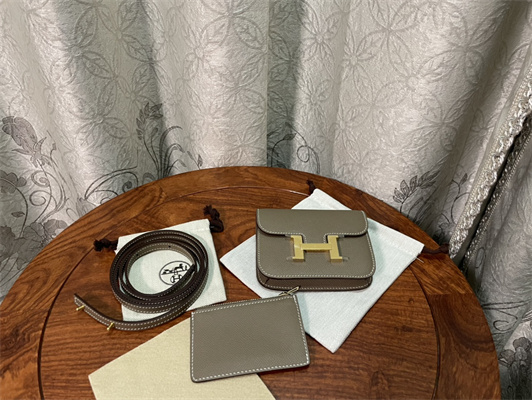 Constance SLIM Wallet With Strap Epsom Leather Gold Tone Metal In Etoupe Color HS