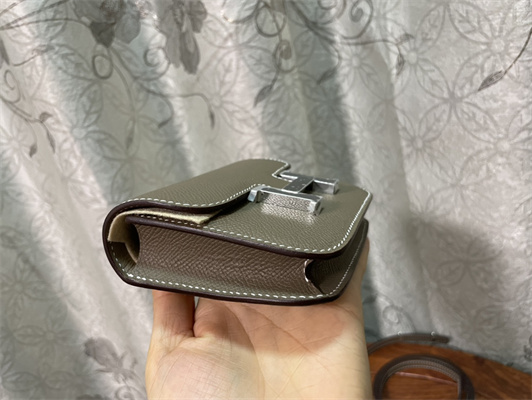 Constance SLIM Wallet With Strap Epsom Leather Silver Tone Metal In Etoupe Color HS