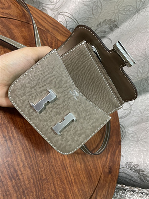 Constance SLIM Wallet With Strap Epsom Leather Silver Tone Metal In Etoupe Color HS