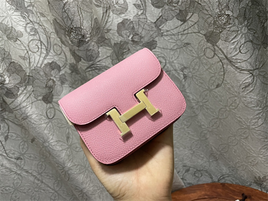 Constance SLIM Wallet With Strap Epsom Leather Gold Tone Metal In Pink Color HS