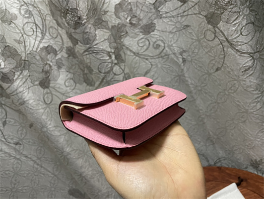 Constance SLIM Wallet With Strap Epsom Leather Gold Tone Metal In Pink Color HS